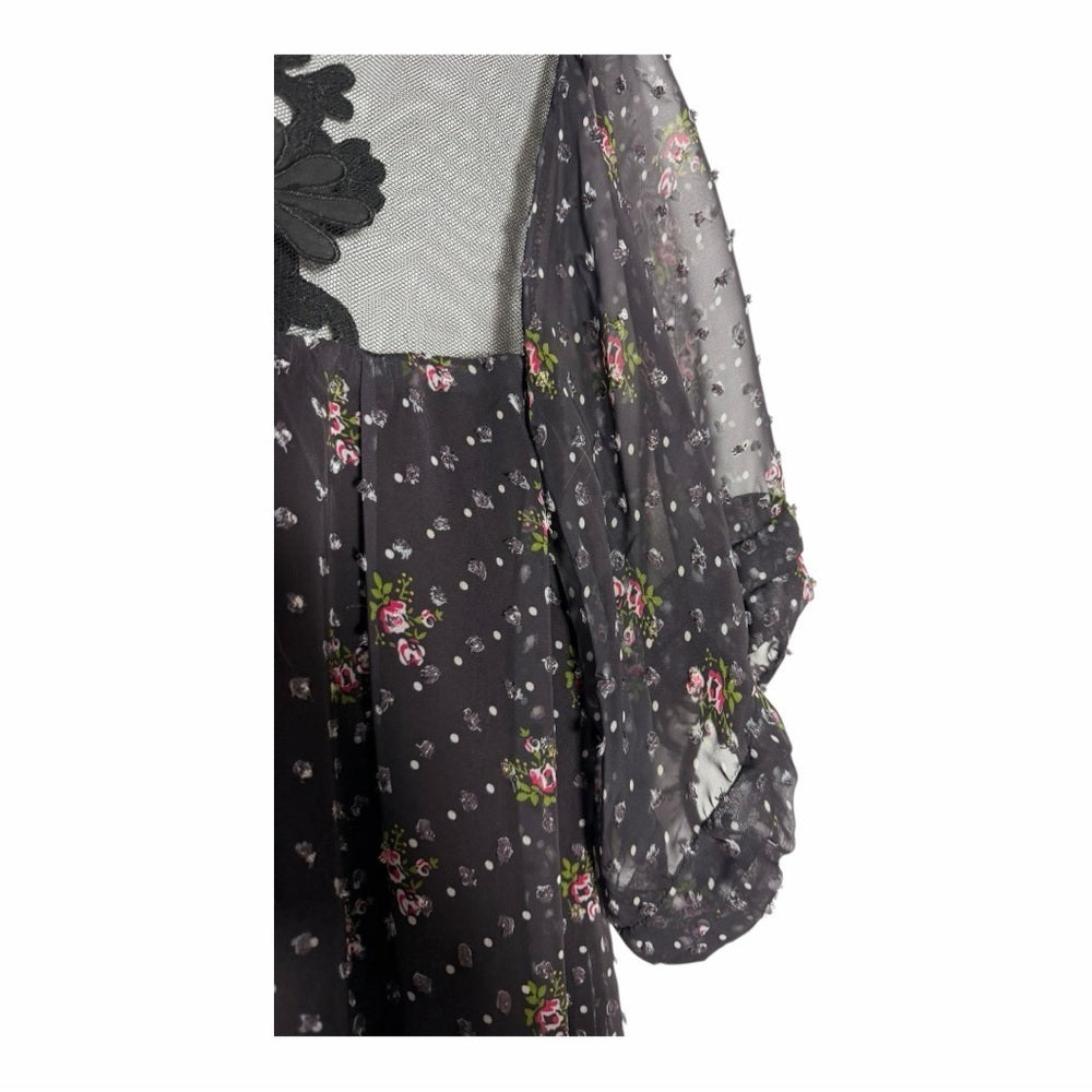 Elegant Black Floral Mini Dress - Size M