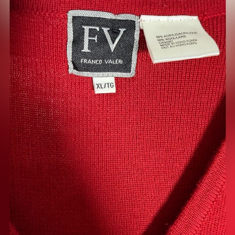 Franco Valeri - Women's V-Neck Red Sweater Vest - Elevated Casual - Size XL