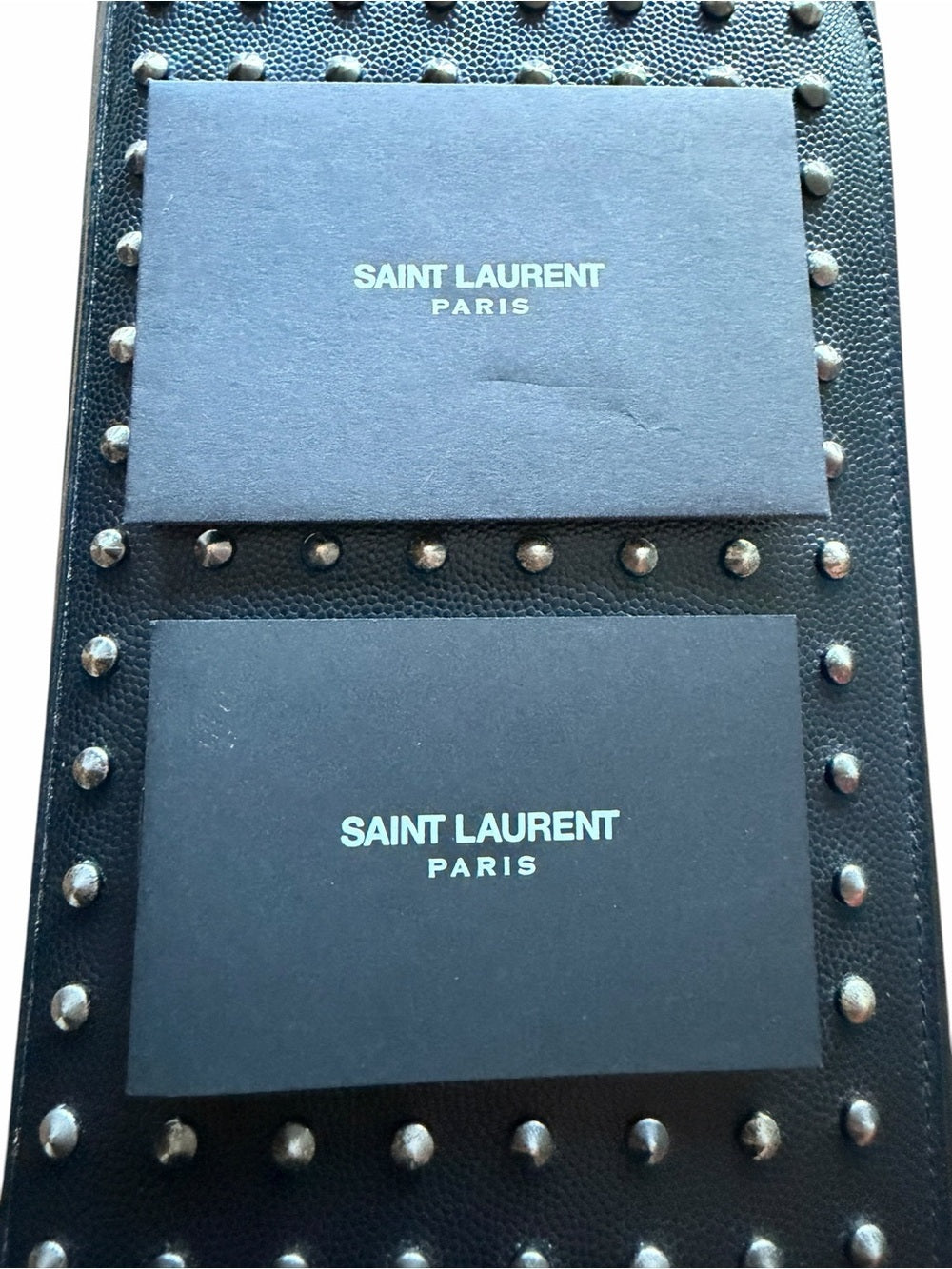 Saint Laurent Black Leather Zip Wallet with Silver Studs - New in Box