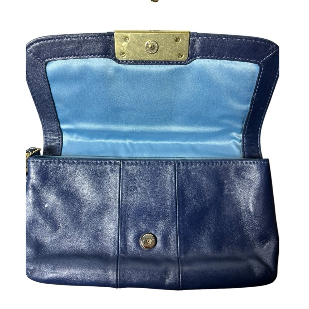 Coach Midnight Blue Leather Clutch with Brass Details - Date