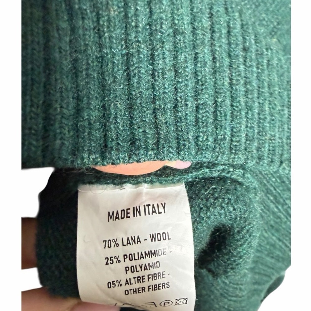 Lorenzo Magni - Made in Italy - Forest Green Zip-Up Men's Wool Sweater - Size M