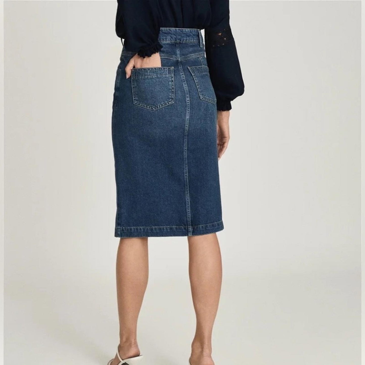 Reiss Blue Denim Skirt - Size 16 - Midlength