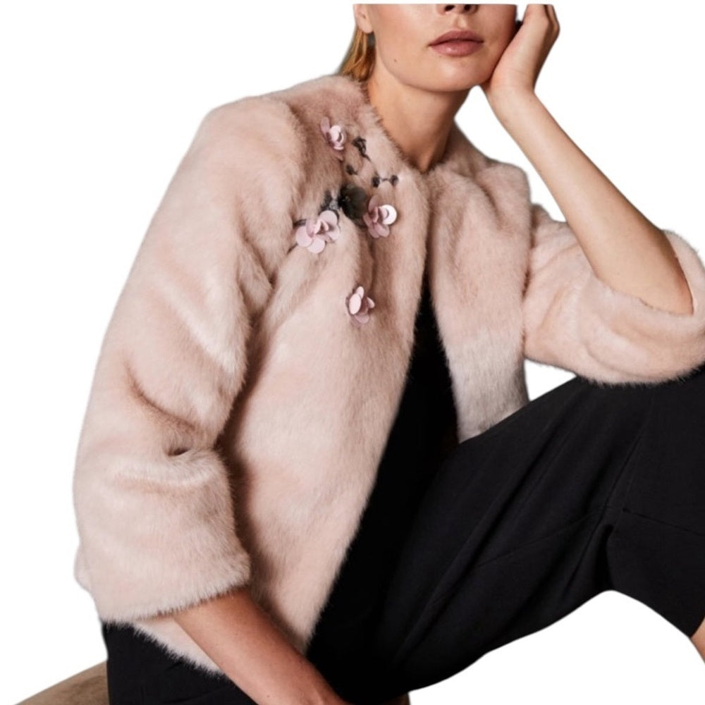 Ted Baker Blush Teddy Jacket with Floral Detail - Chic - Date Night - Size XS