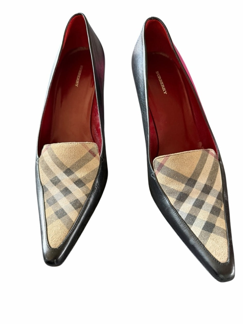 Burberry Black Leather Pointed with Beige Nova Check - Size 8.5 / 39