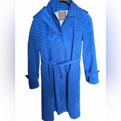 George Strath Blue Suede Jacket - Elevated Trench Coat - Chic, Vibrant - Size L