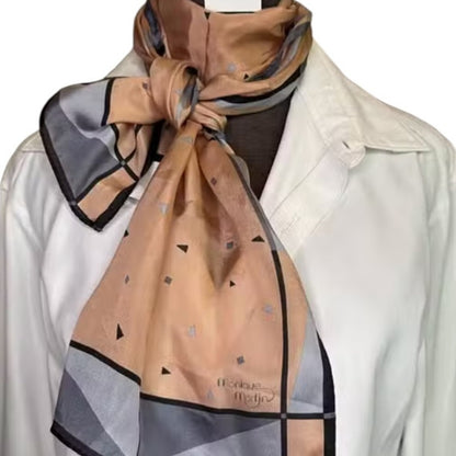 Monique Martins - Chic Peach and Gray Women's Silk Scarf