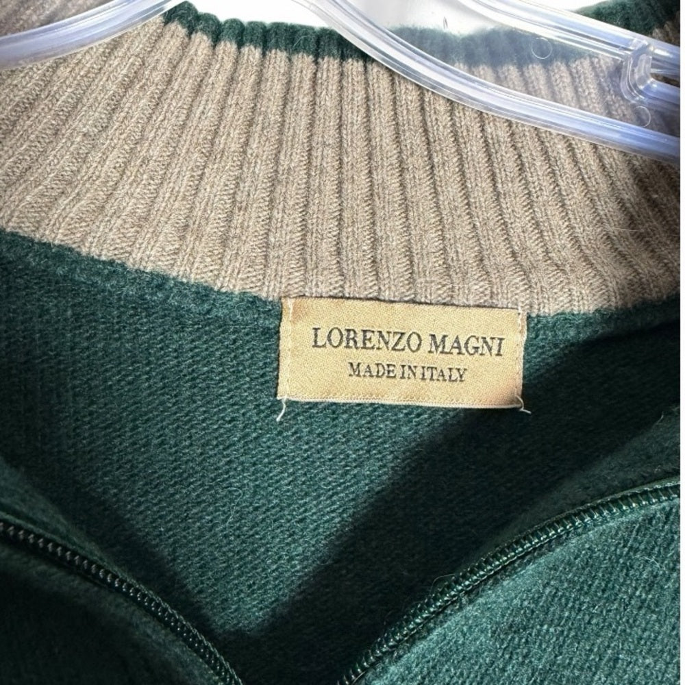 Lorenzo Magni - Made in Italy - Forest Green Zip-Up Men's Wool Sweater - Size M