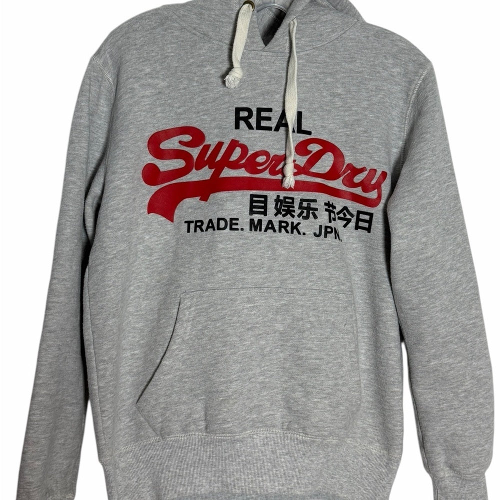 Superdry Light Gray Hoodie with Red Logo - Casual - Size M