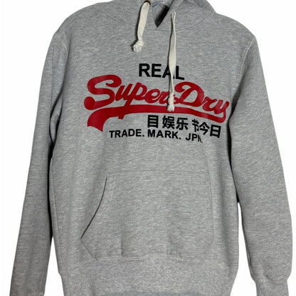 Superdry Light Gray Hoodie with Red Logo - Casual - Size M