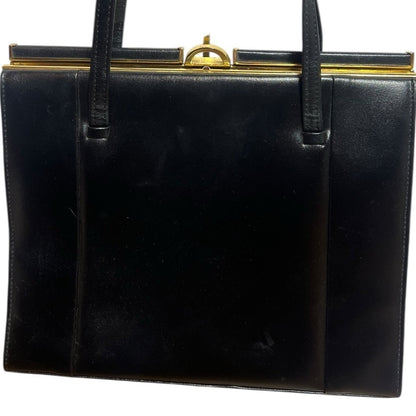 Vintage - Elegant Black Leather Handbag - Office or Night Out - Chic.