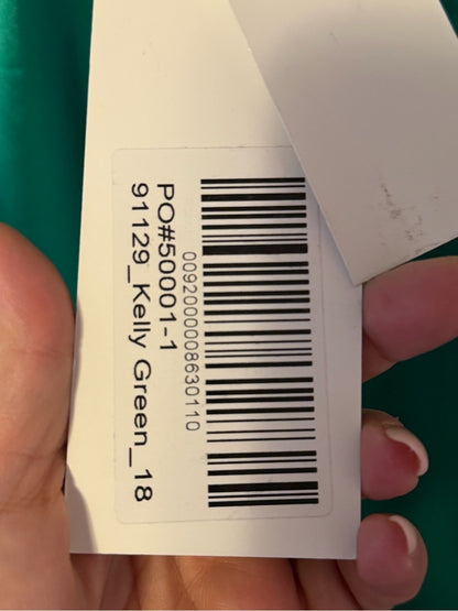 Angela & Alison Emerald Green Satin V-Neck A-Line Gown