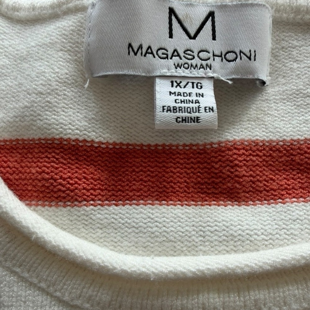 Magaschoni Cream and Orange Striped Sweater - Casual - Size XL