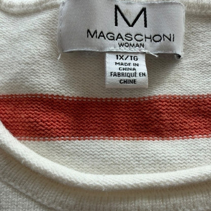 Magaschoni Cream and Orange Striped Sweater - Casual - Size XL