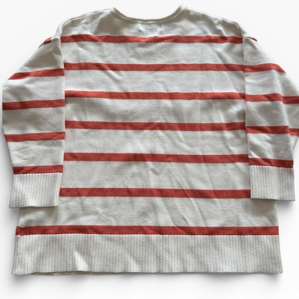 Magaschoni Cream and Orange Striped Sweater - Casual - Size XL