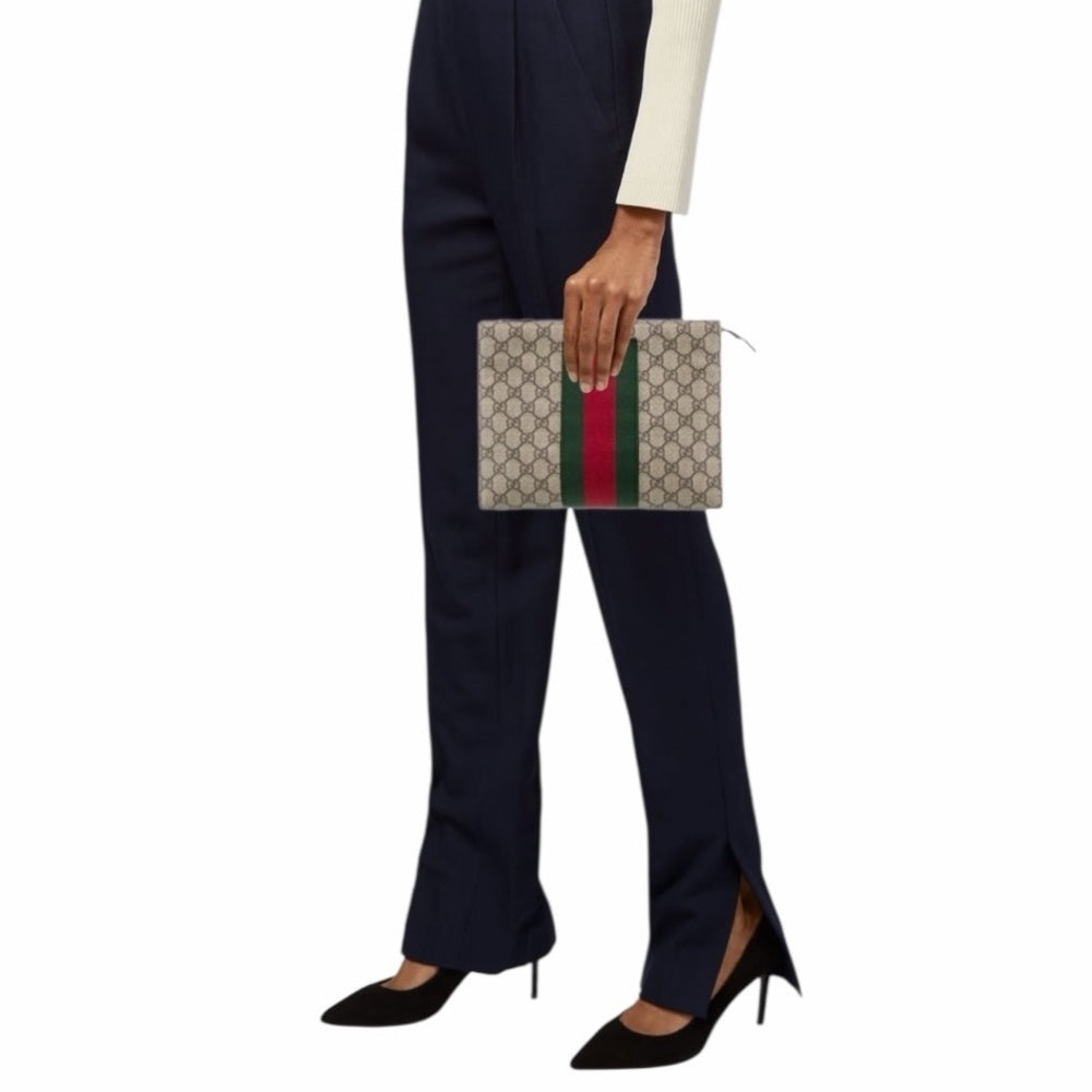 Gucci Beige Toiletry Bag with Red and Green Stripe