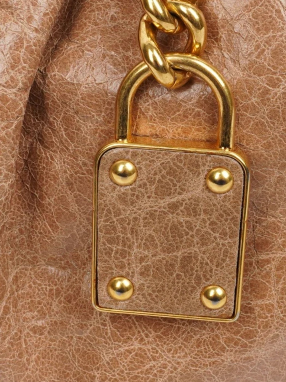 Miu Miu Taupe-Beige Leather Satchel with Gold Hardware