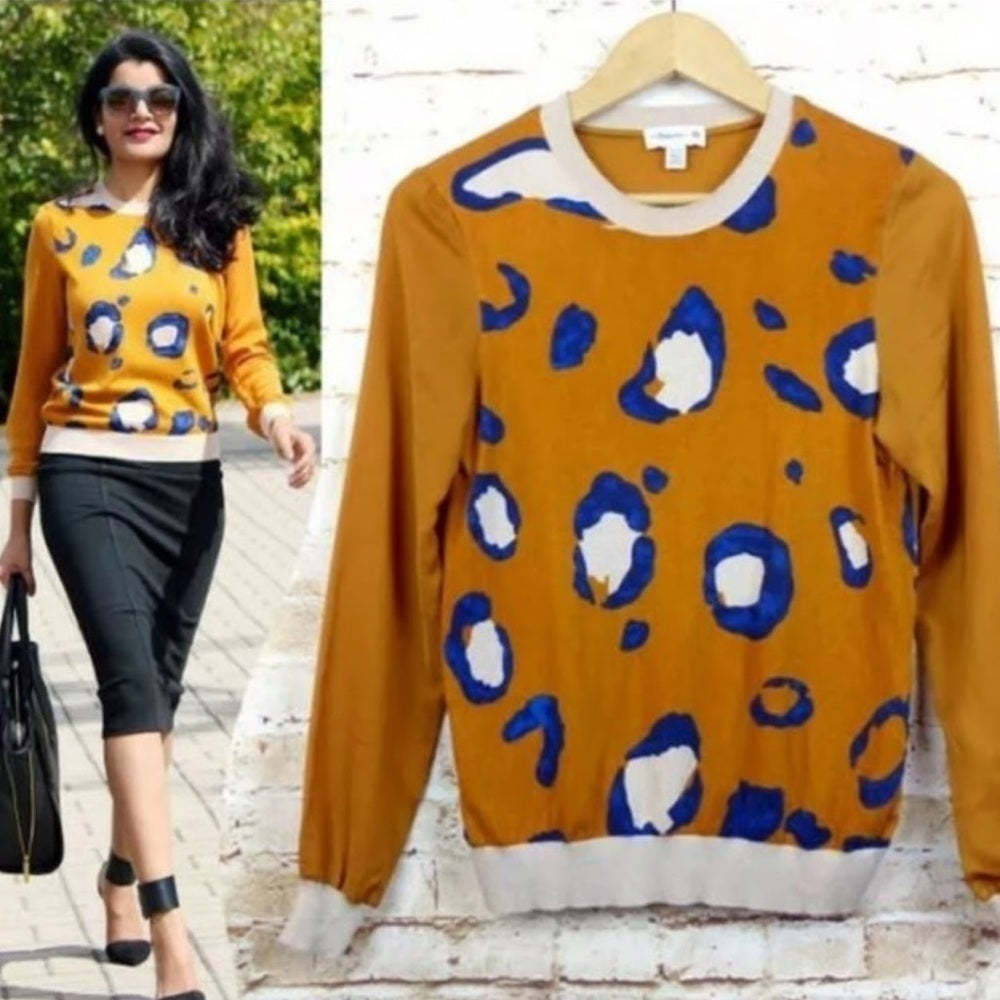 Stylish Women's Top with Blue and Orange Pattern