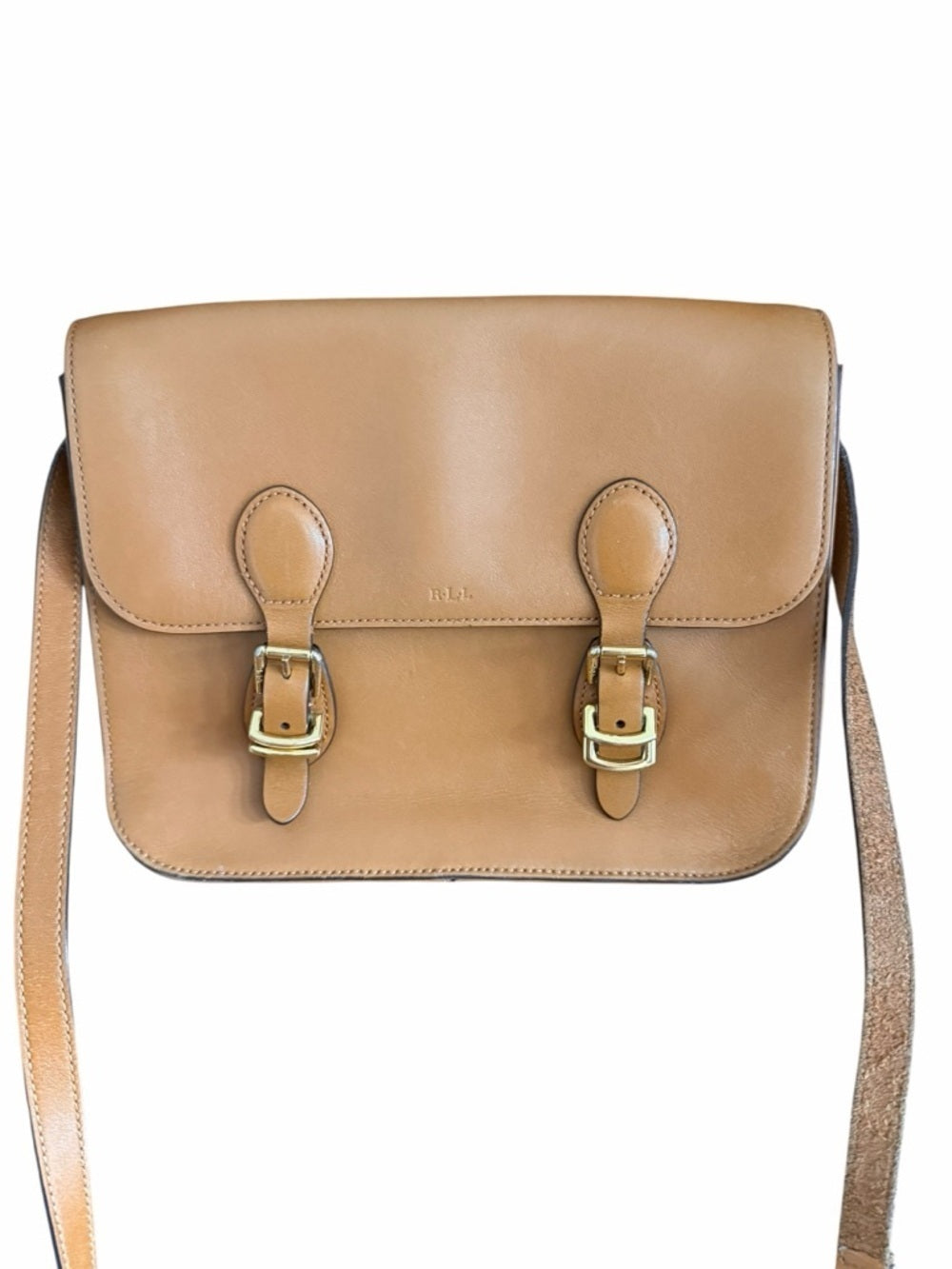 Ralph Lauren Camel/Tan Leather Satchel with Buckle Detail
