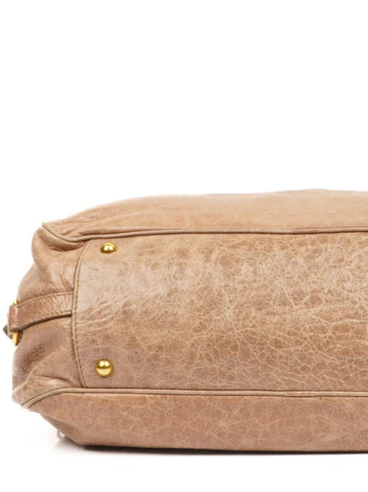 Miu Miu Taupe-Beige Leather Satchel with Gold Hardware
