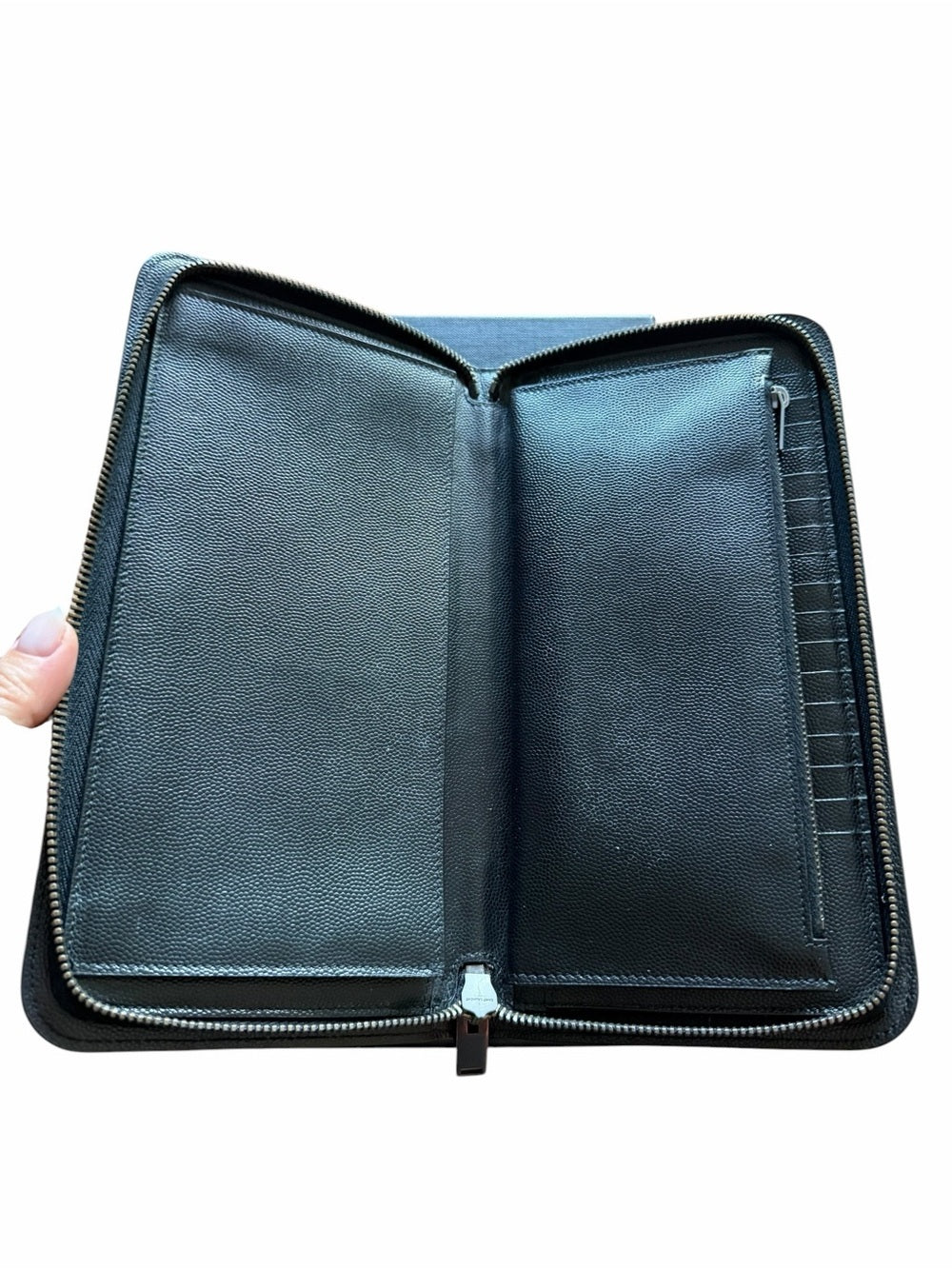 Saint Laurent Black Leather Zip Wallet with Silver Studs - New in Box