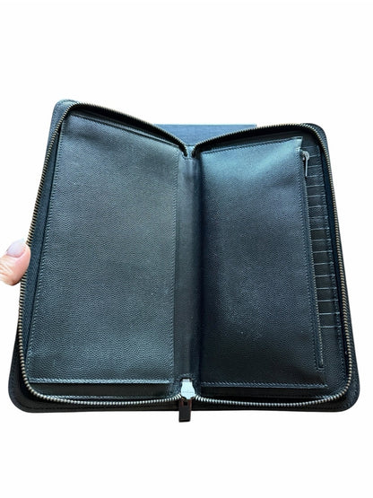 Saint Laurent Black Leather Zip Wallet with Silver Studs - New in Box