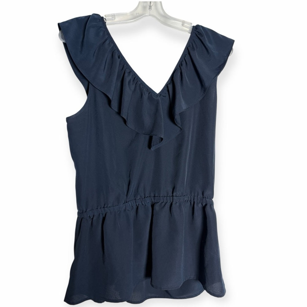 Michael Kors Navy Ruffle V-Neck Blouse - Size Large