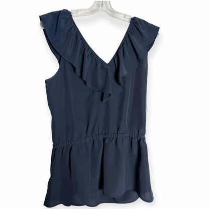 Michael Kors Navy Ruffle V-Neck Blouse - Size Large