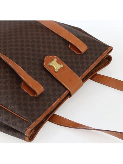 Celine Brown Monogram Madam Tote with Tan Leather Trim and Gold Accent