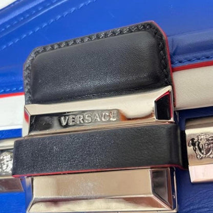 Versace Blue and White Satchel with Silver Accents