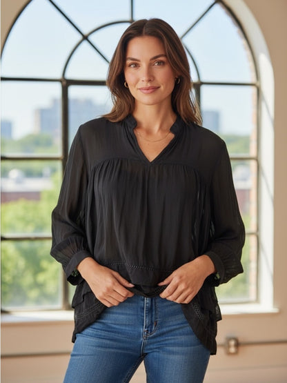 Paolo Casalini Charcoal Blouse - Silk Blend - Made in Italy - Size L