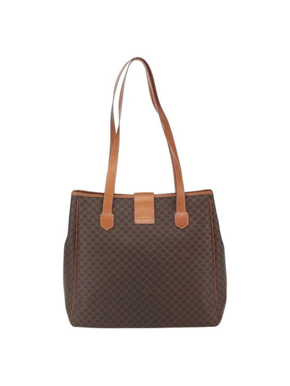 Celine Brown Monogram Madam Tote with Tan Leather Trim and Gold Accent