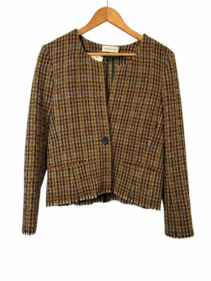 Isabel Marant Brown Checked Collarless Tweed Blazer - Size 44/ 12-14