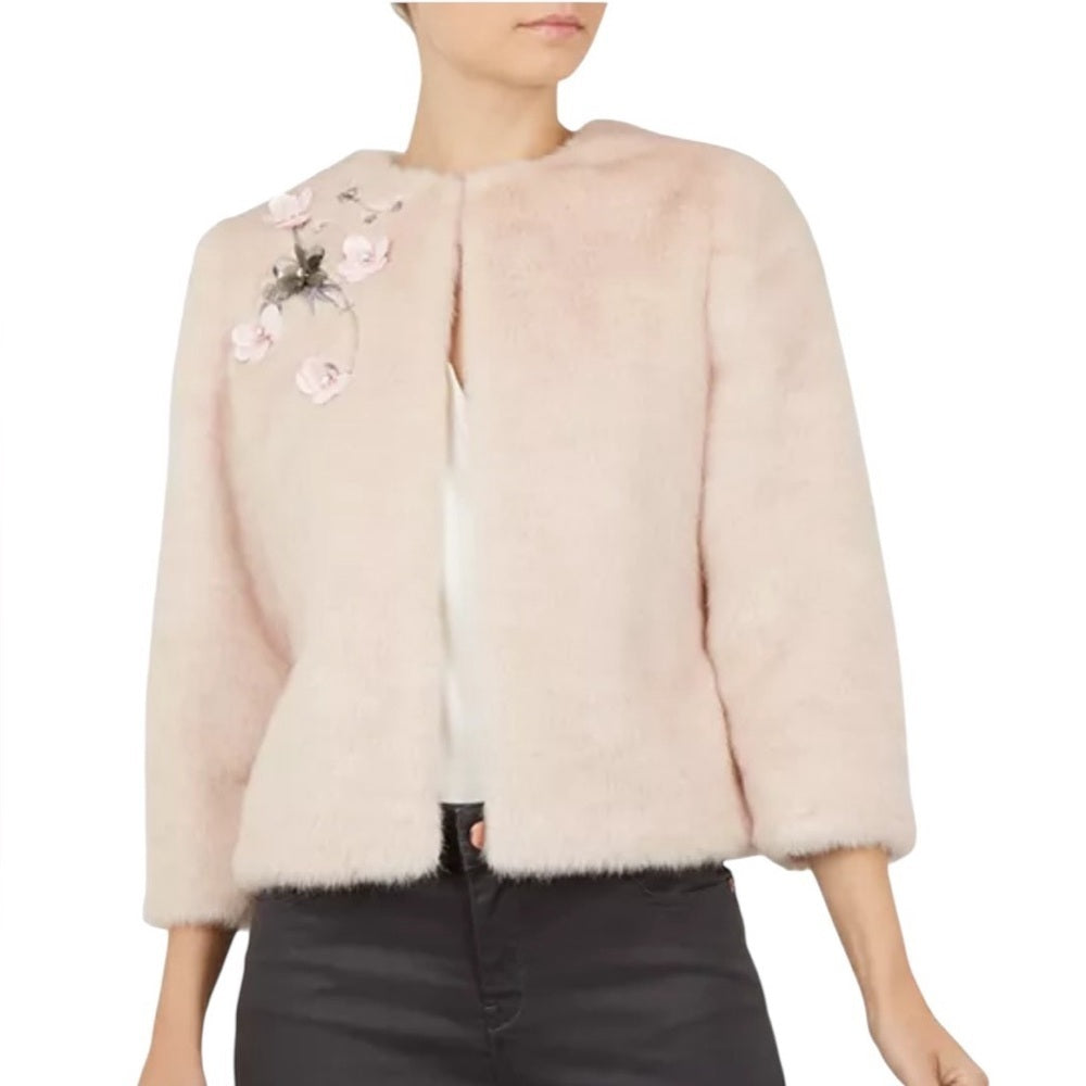 Ted Baker Blush Teddy Jacket with Floral Detail - Chic - Date Night - Size XS