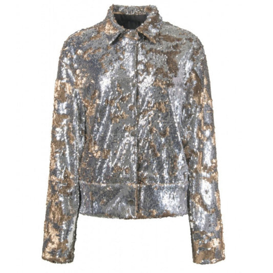 Barbie X Hillary Macmillan -  Silver and Gold Sequin Bomber Jacket - XS