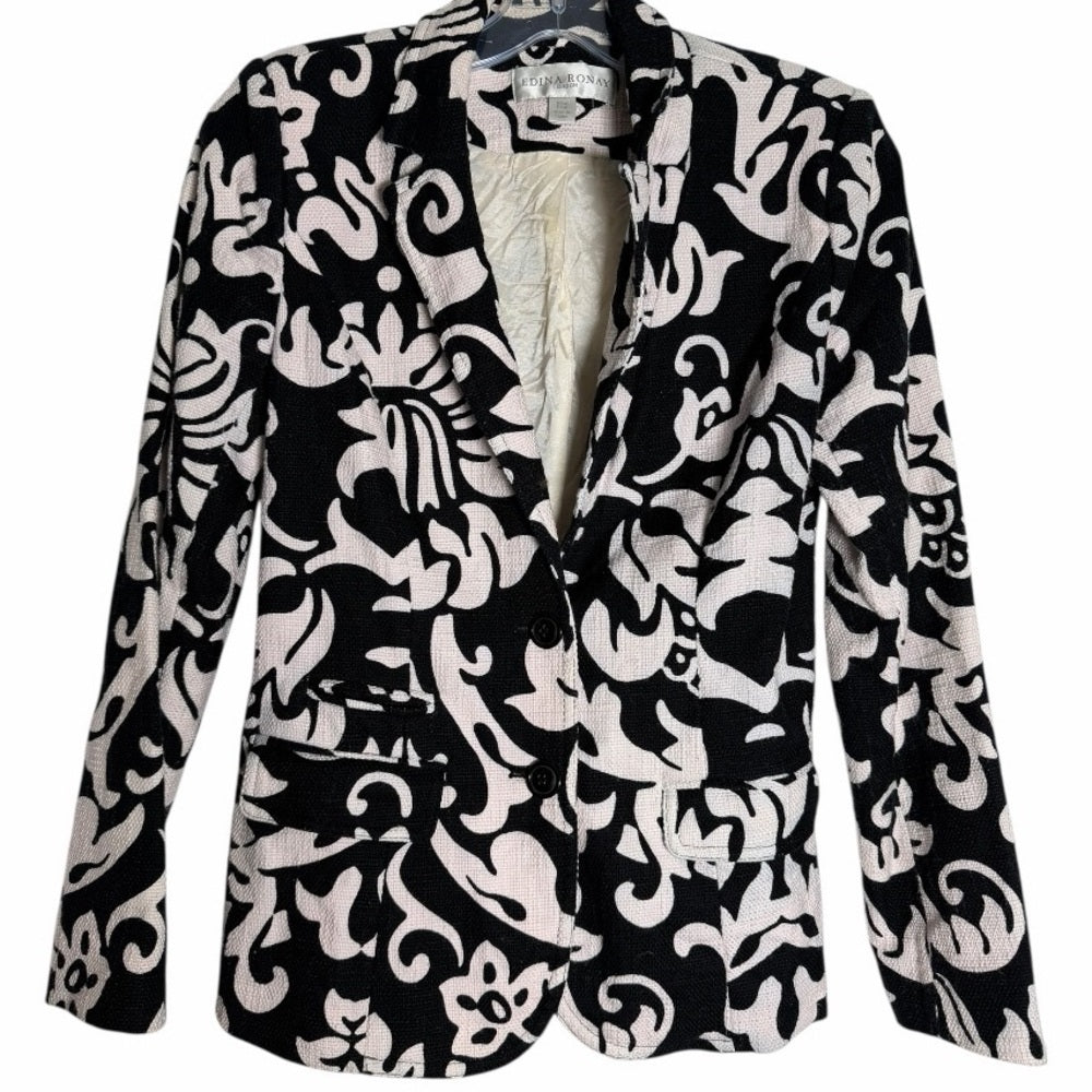 Edina Ronay London - Chic Monochrome Floral Blazer - Polished Office - Size 6