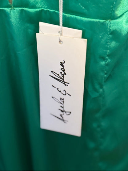 Angela & Alison Emerald Green Satin V-Neck A-Line Gown