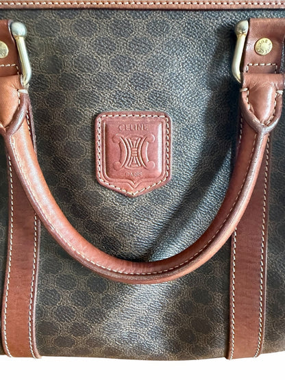 Celine Brown and Tan Monogram Boston Bag