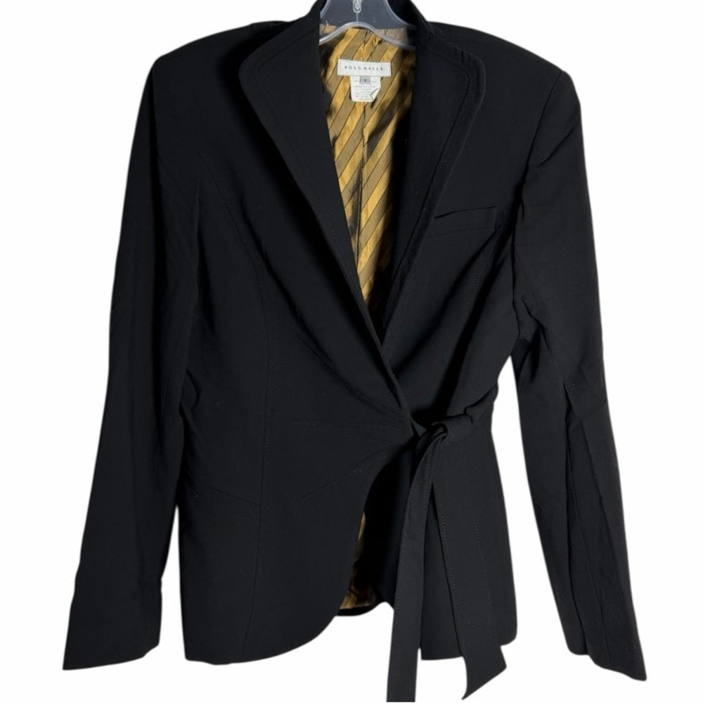 Designer Ross Mayer - Elegant Black Blazer with Tie Accent - Night Out -Size 8