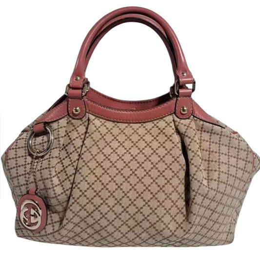 Gucci Beige and Pink Patterned Satchel