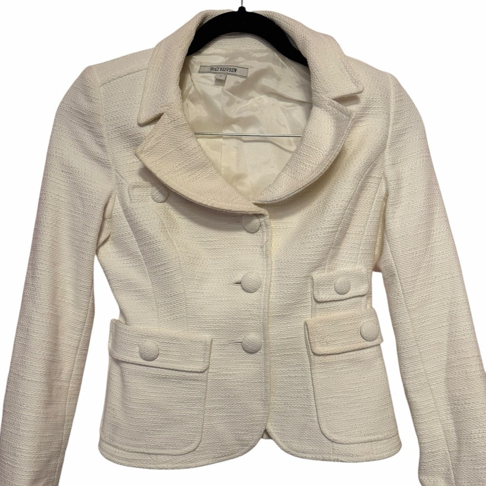 Holt Renfrew - Chic Cream Women's Blazer - Office Chic, Feminine - Size 0