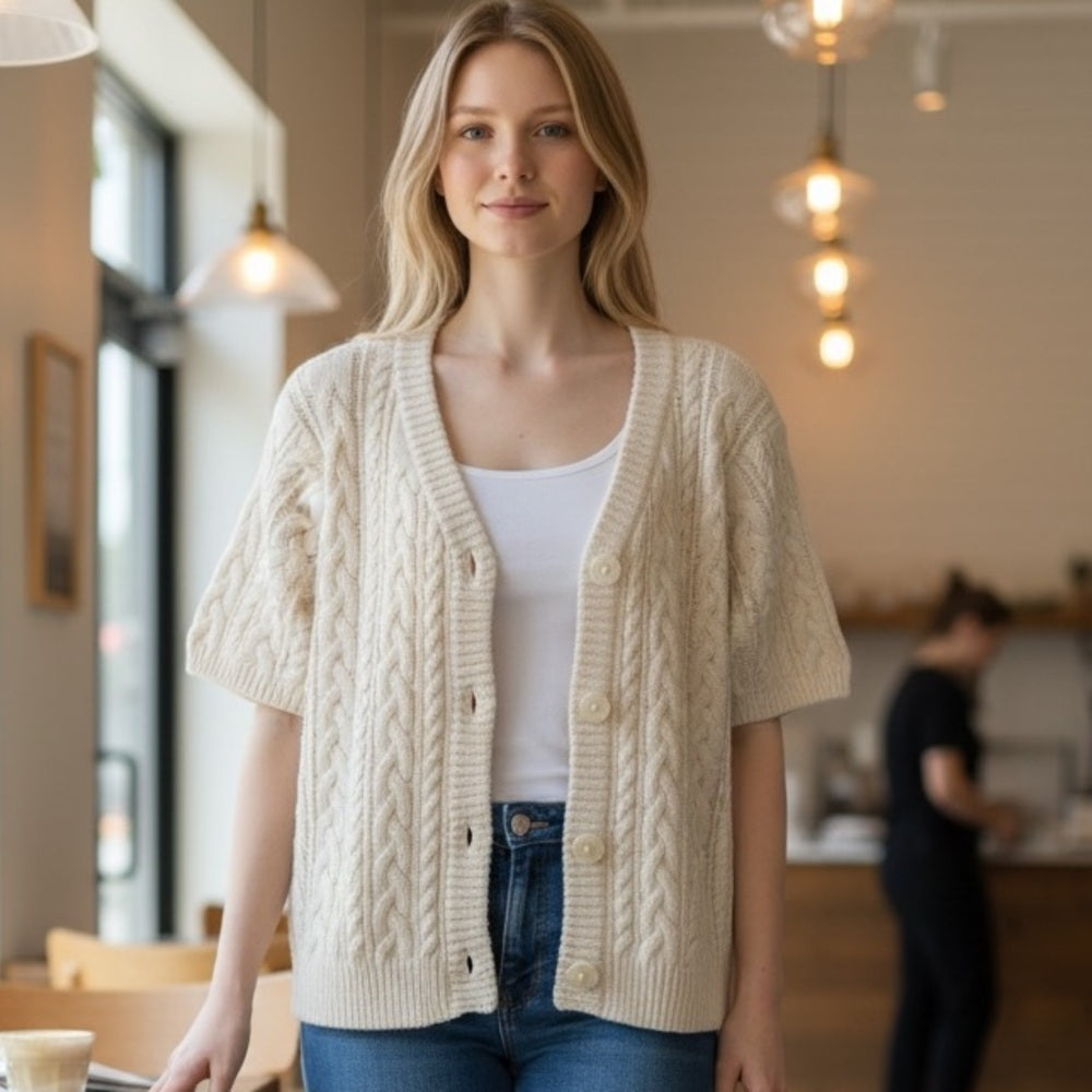 Elegant Cream Knit Cardigan for Women