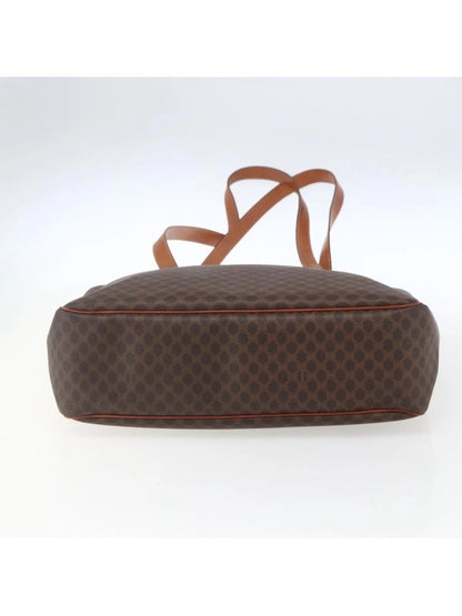 Celine Brown Monogram Madam Tote with Tan Leather Trim and Gold Accent