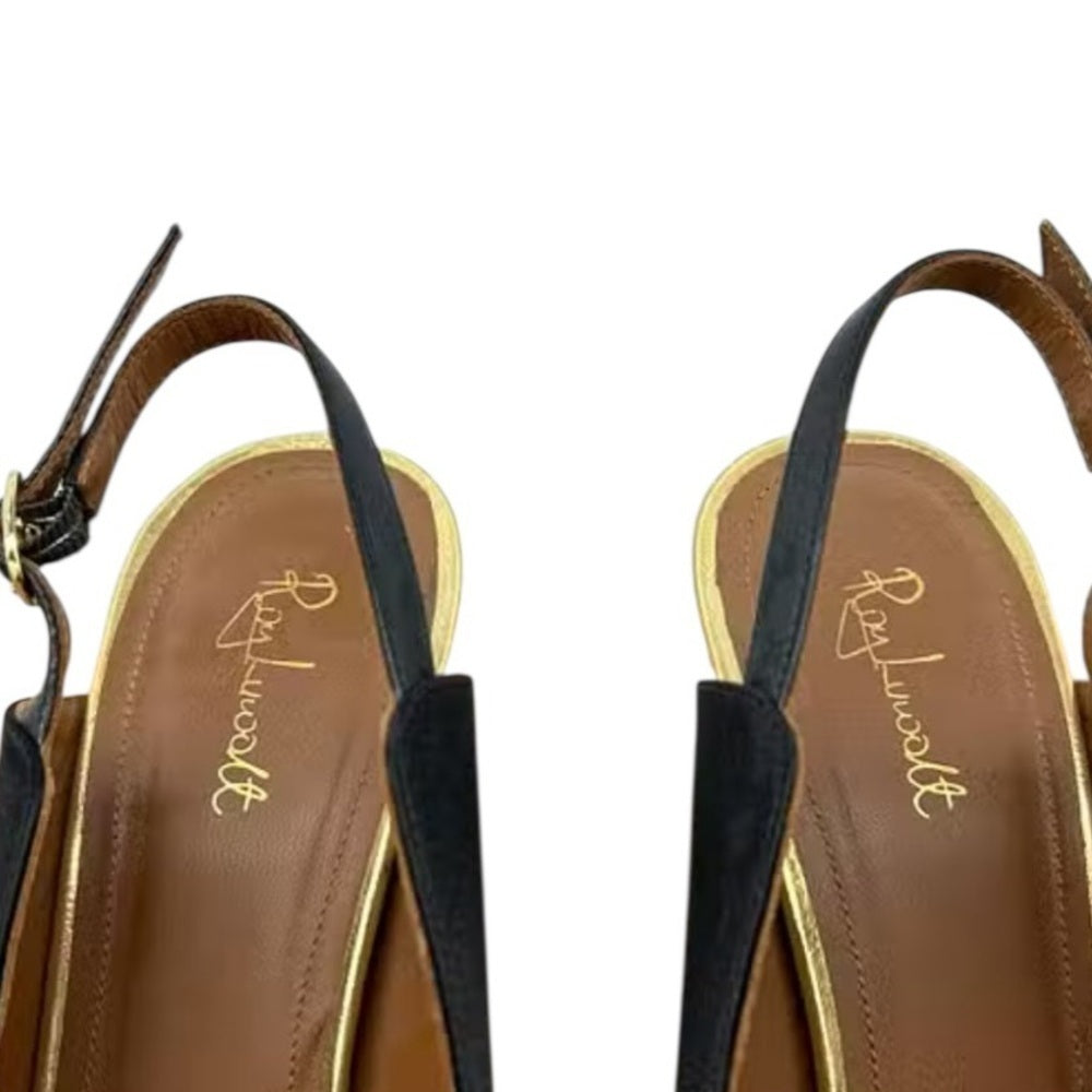 Malone Souliers Black and Gold Slingback Heels