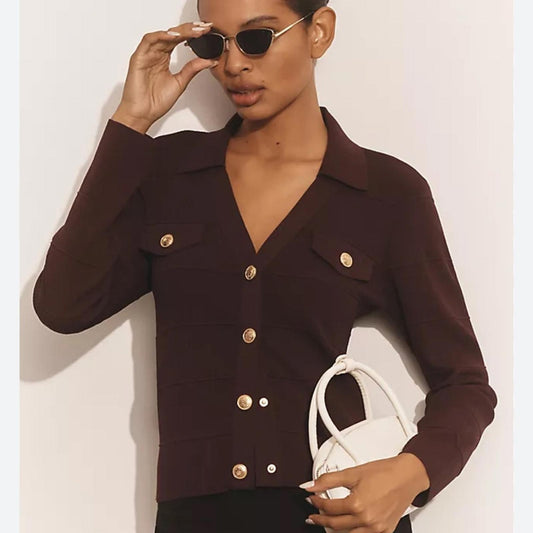 Maeve Burgundy Cardigan with Gold Buttons