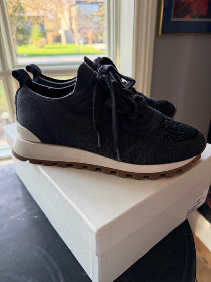 Brunello Cucinelli Black Knit Platform Sneakers with Brown Soles with Box - 9.5