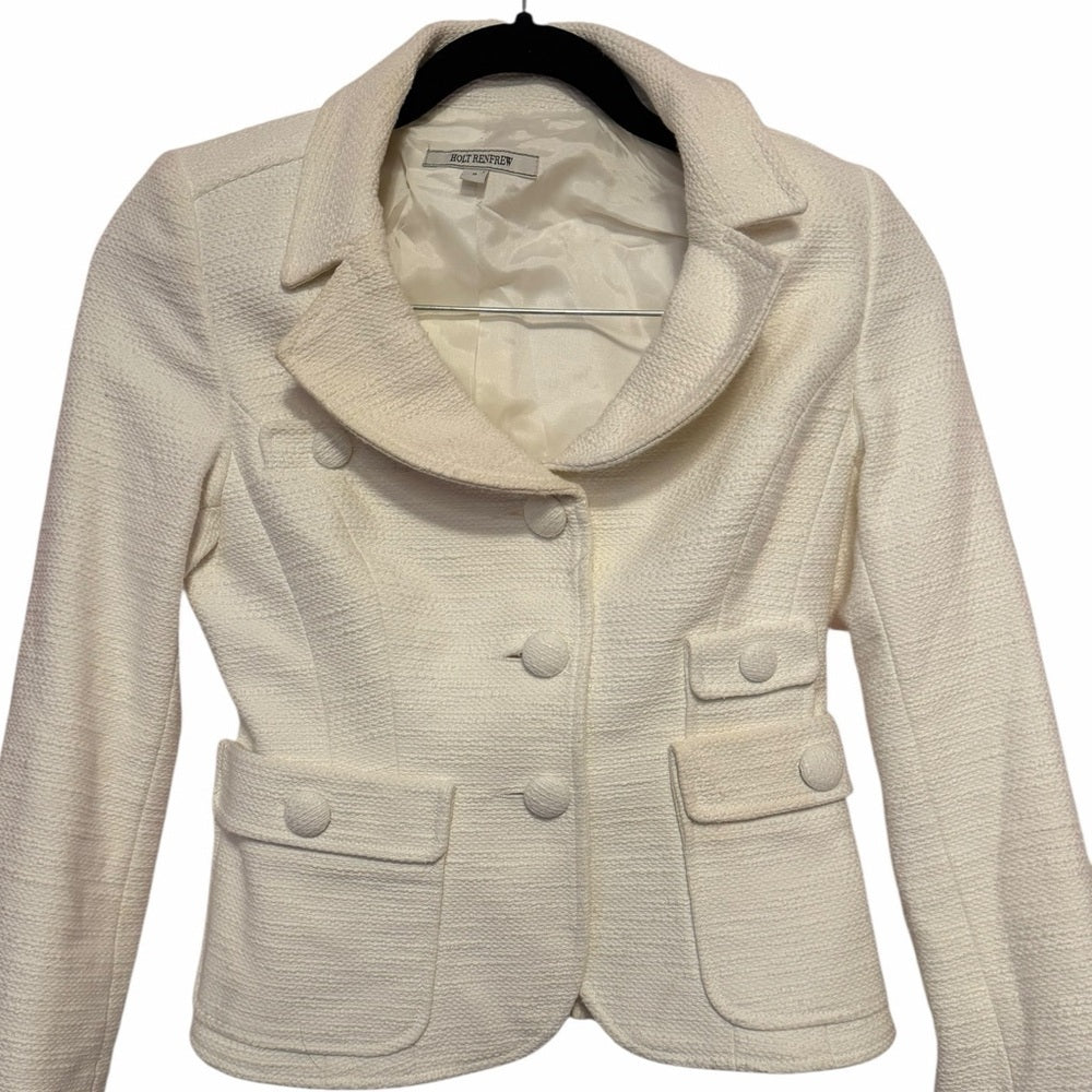 Holt Renfrew - Chic Cream Women's Blazer - Office Chic, Feminine - Size 0