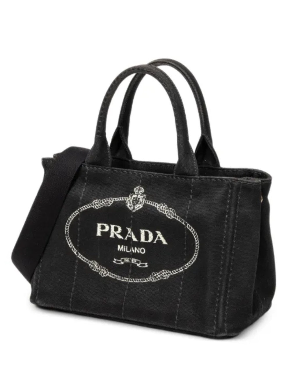 Prada Black Canapa Logo-Print Tote with Detachable Strap
