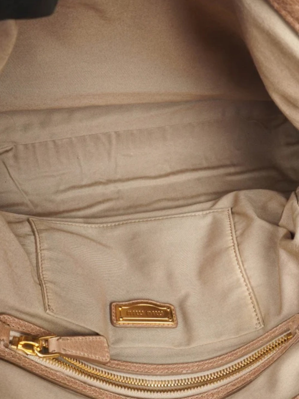Miu Miu Taupe-Beige Leather Satchel with Gold Hardware