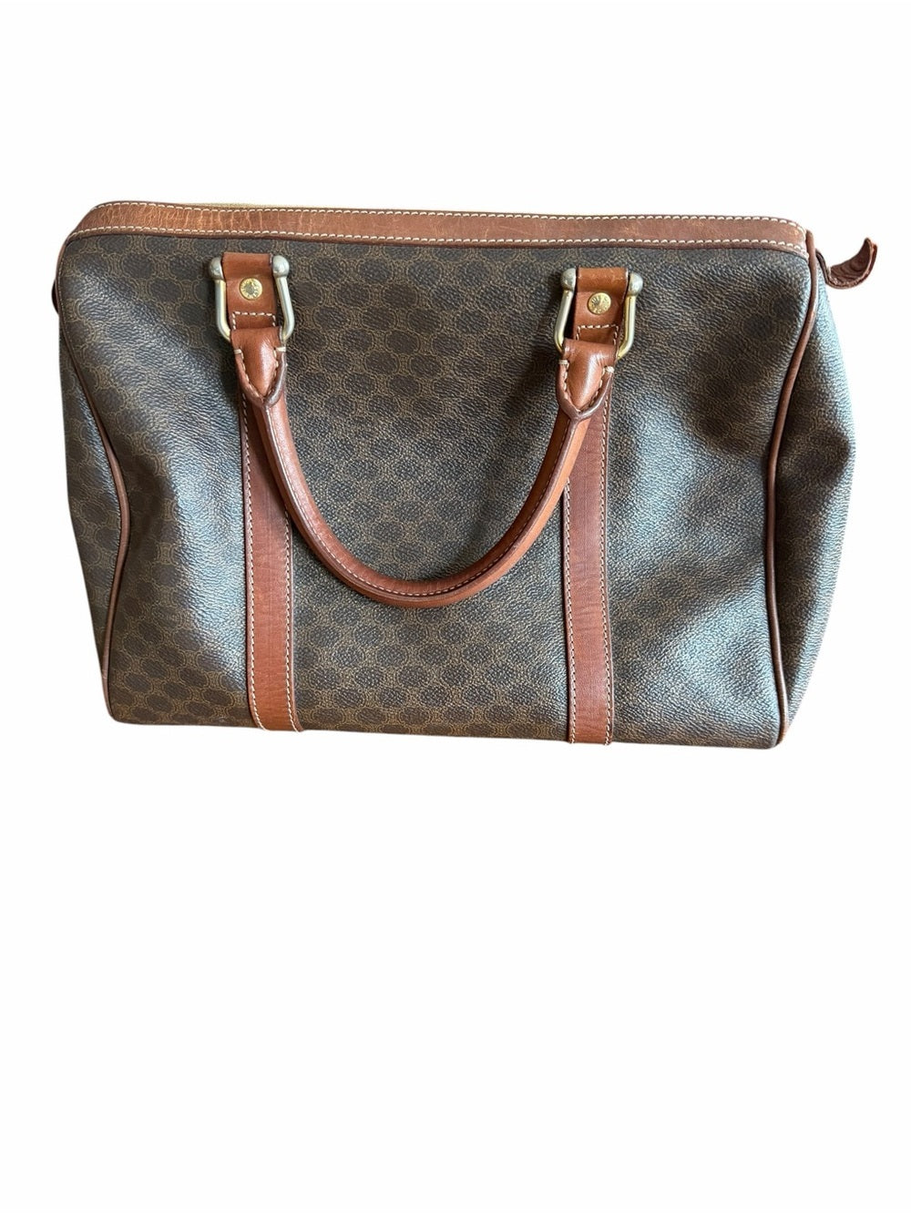 Celine Brown and Tan Monogram Boston Bag