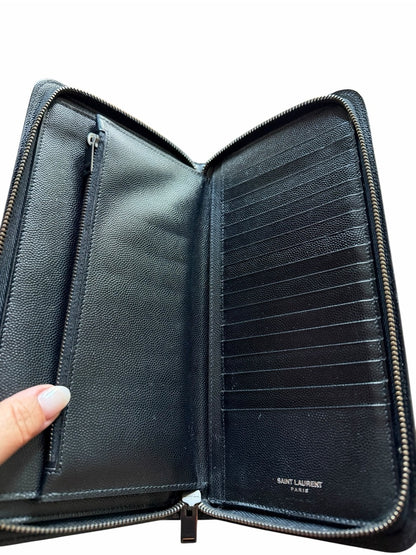 Saint Laurent Black Leather Zip Wallet with Silver Studs - New in Box